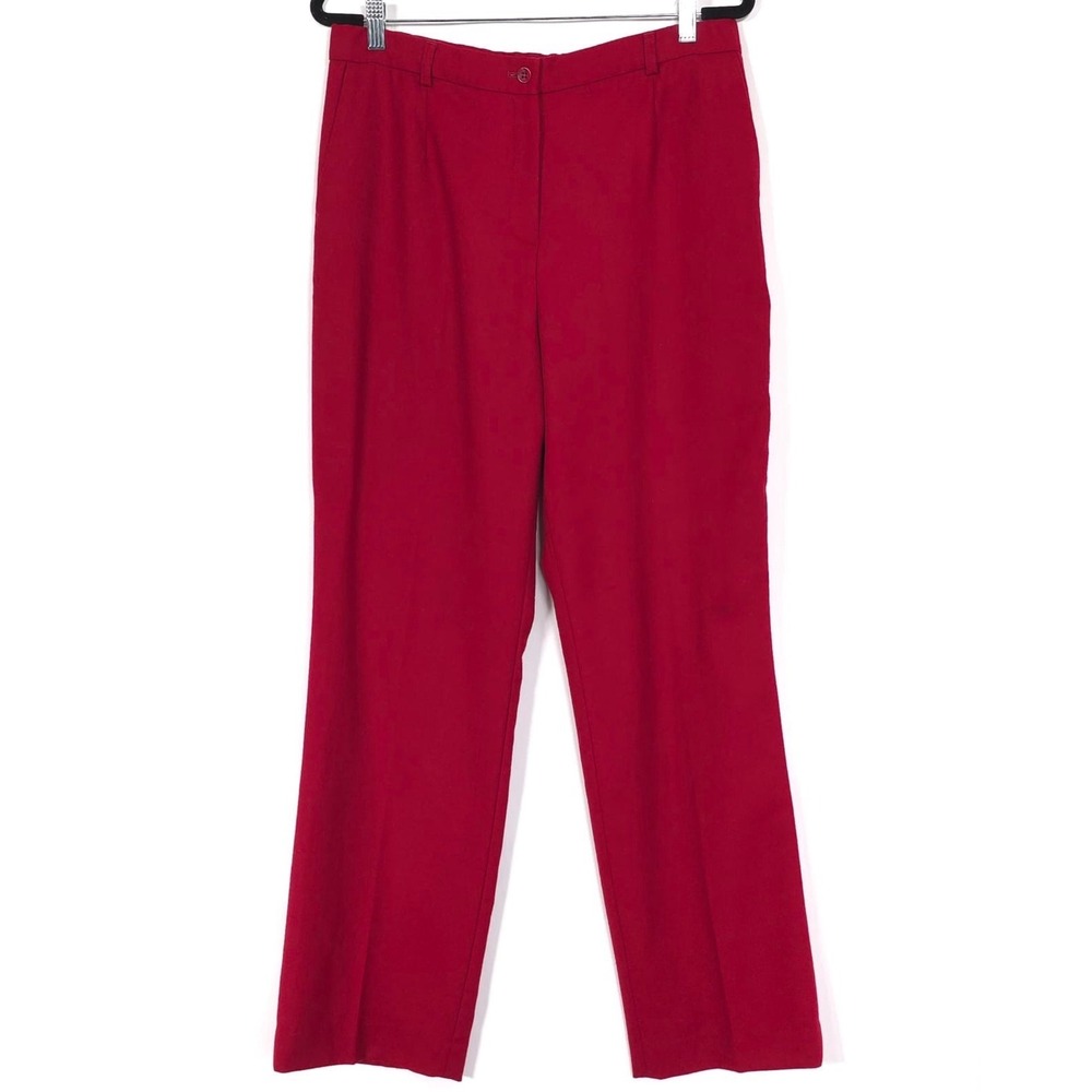 PENDLETON Women's 12 Pants 100% VIRGIN WOOL Red USA Fabric Straight Wide Vintage